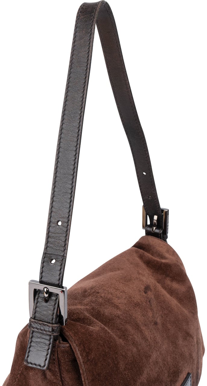 Fendi Fendi Suede FF Buckle Mamma Baguette Handbag Bruin