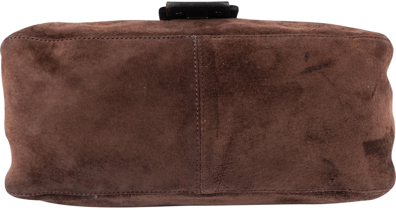 Fendi Fendi Suede FF Buckle Mamma Baguette Handbag Bruin