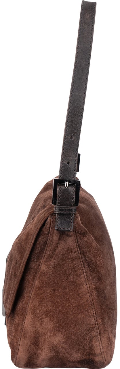 Fendi Fendi Suede FF Buckle Mamma Baguette Handbag Bruin