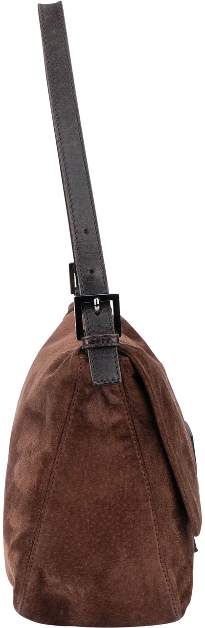 Fendi Fendi Suede FF Buckle Mamma Baguette Handbag Bruin