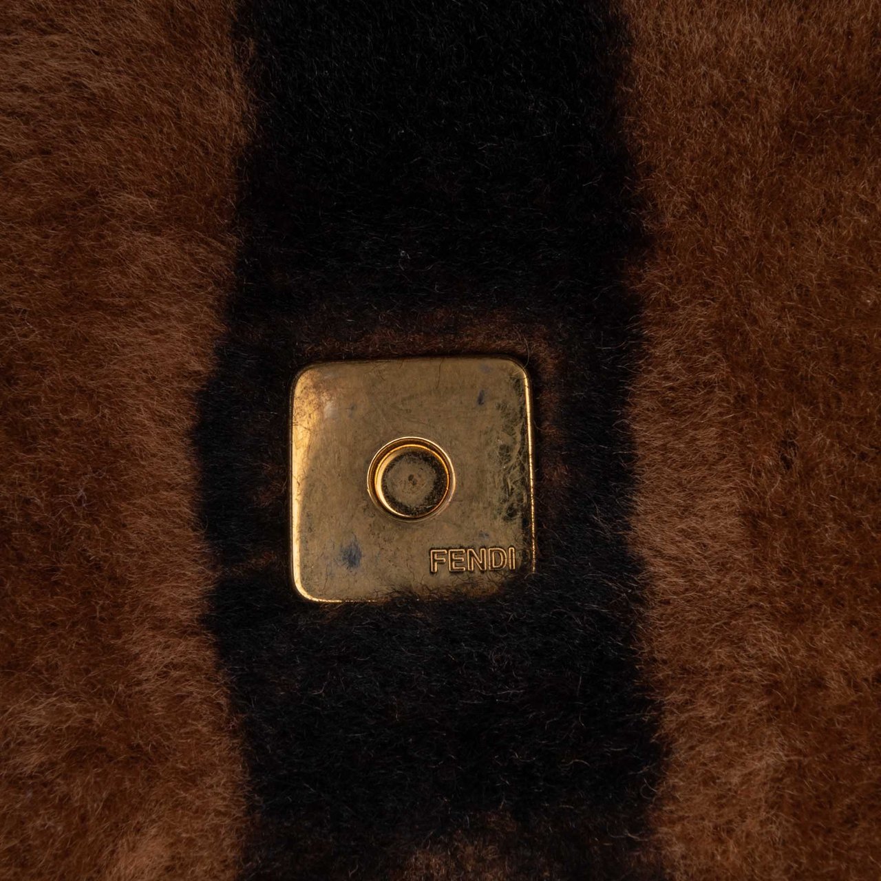 Fendi Shearling Pequin Baguette Satchel Bruin