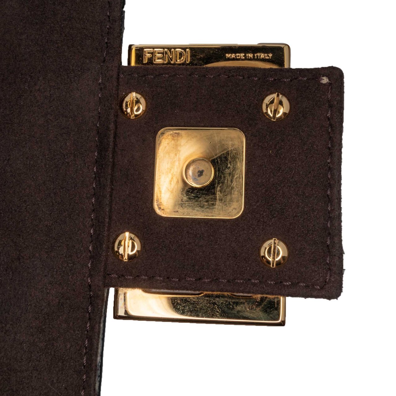 Fendi Shearling Pequin Baguette Satchel Bruin