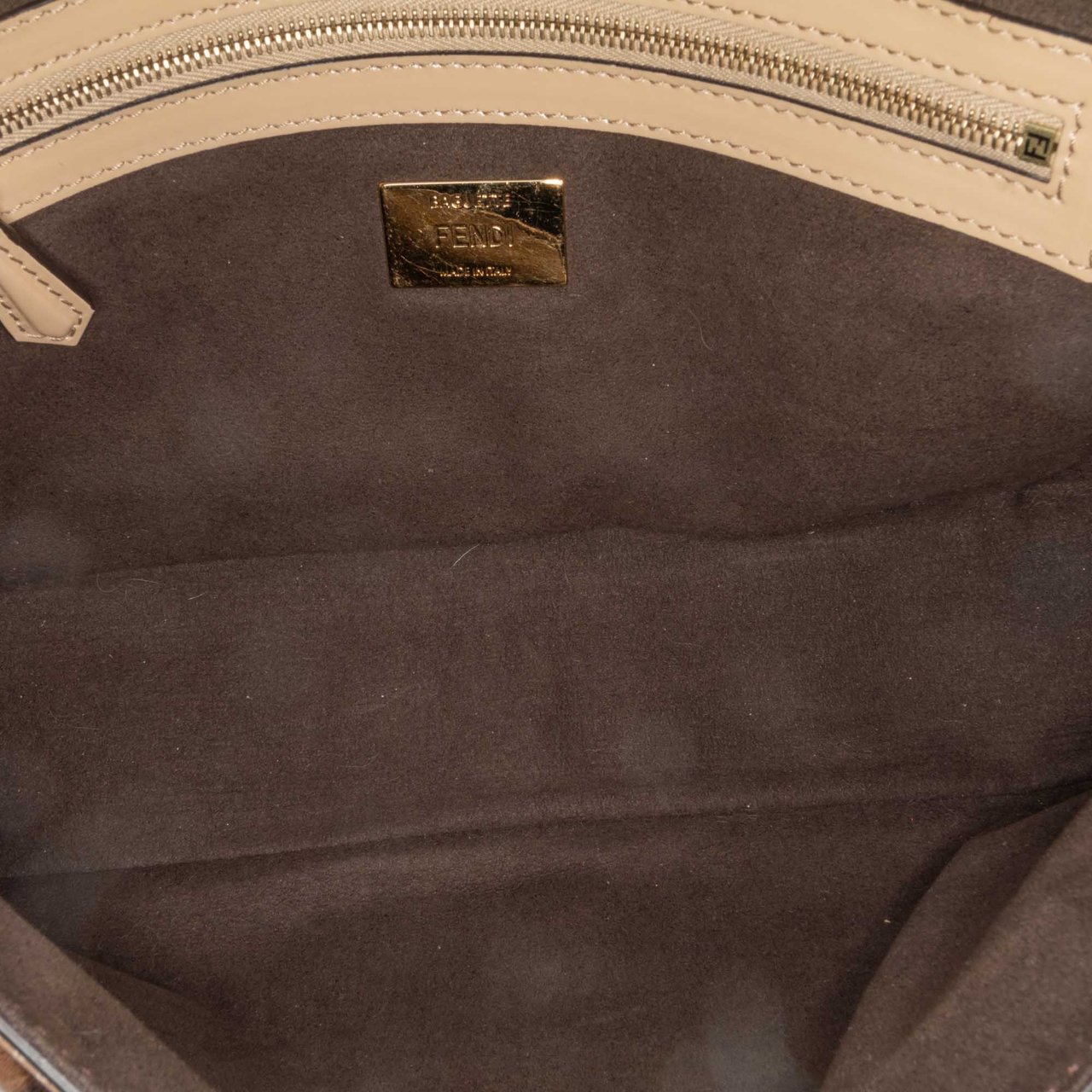 Fendi Shearling Pequin Baguette Satchel Bruin