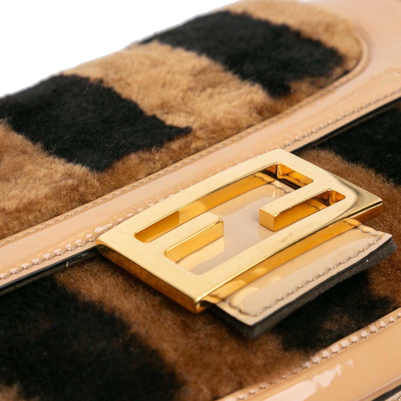 Fendi Shearling Pequin Baguette Satchel Bruin