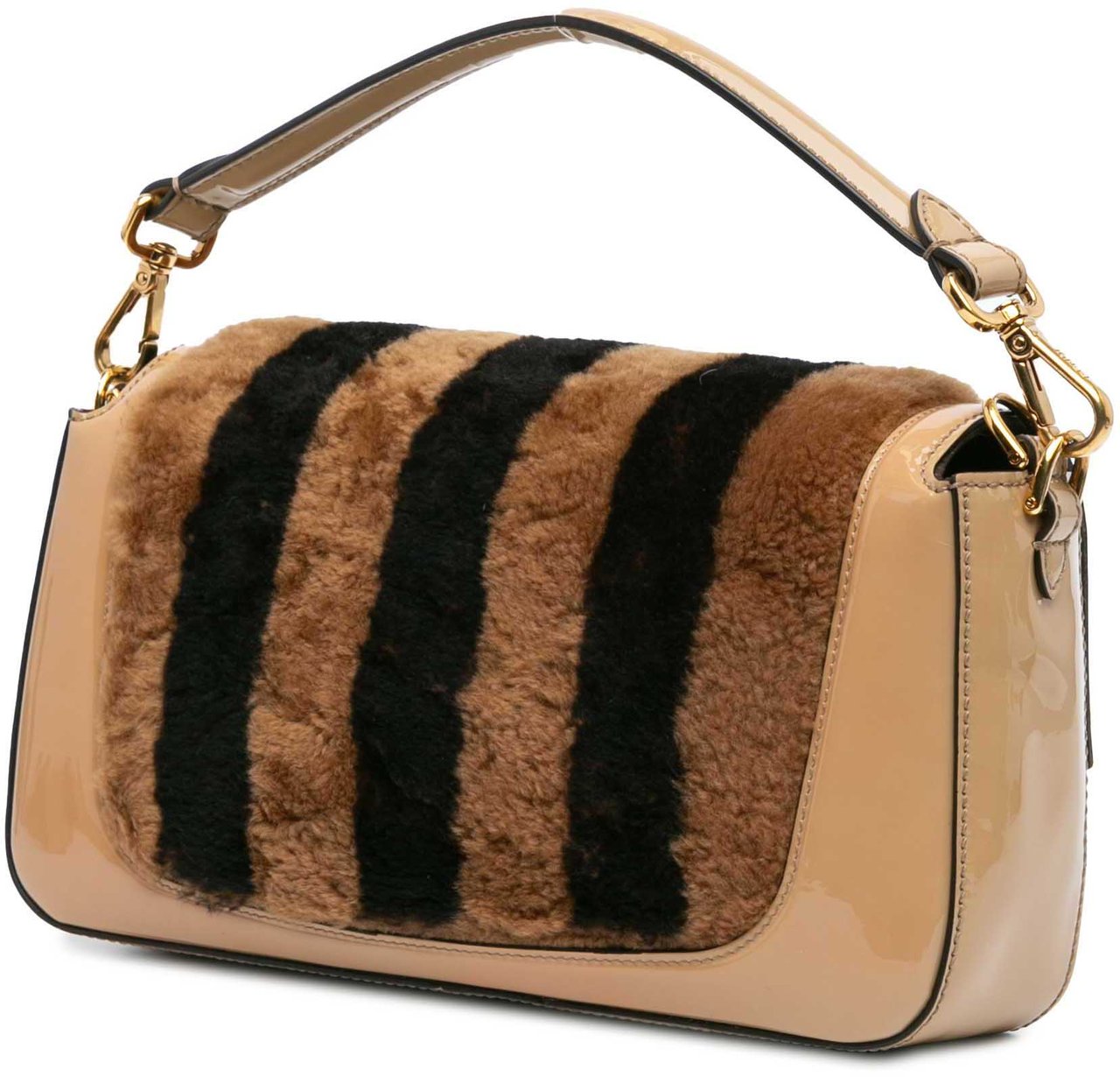 Fendi Shearling Pequin Baguette Satchel Bruin