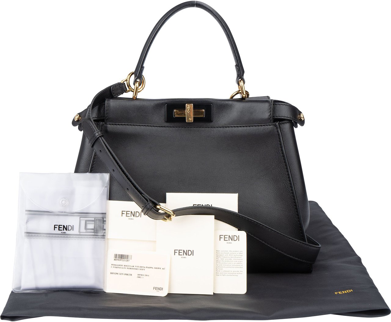 Fendi Fendi Black Leather Peekaboo Handbag Zwart