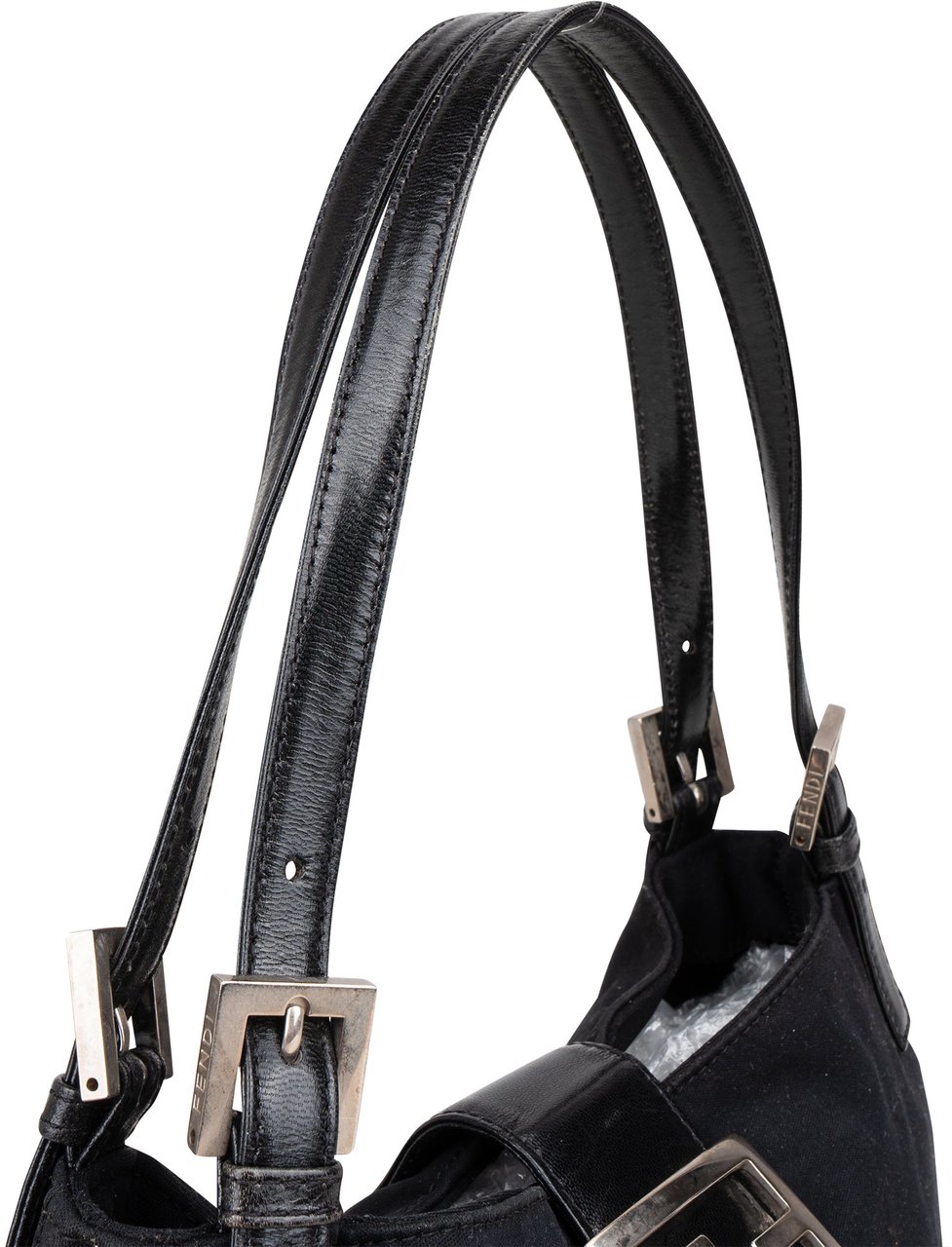 Fendi Fendi Black Cotton Baguette Buckle Shoulder Bag Zwart