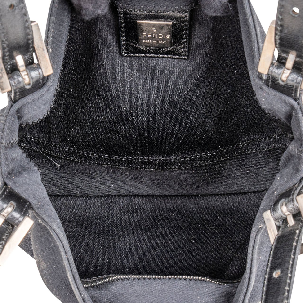 Fendi Fendi Black Cotton Baguette Buckle Shoulder Bag Zwart