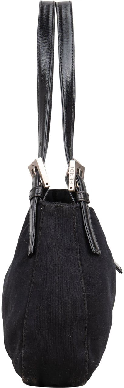 Fendi Fendi Black Cotton Baguette Buckle Shoulder Bag Zwart