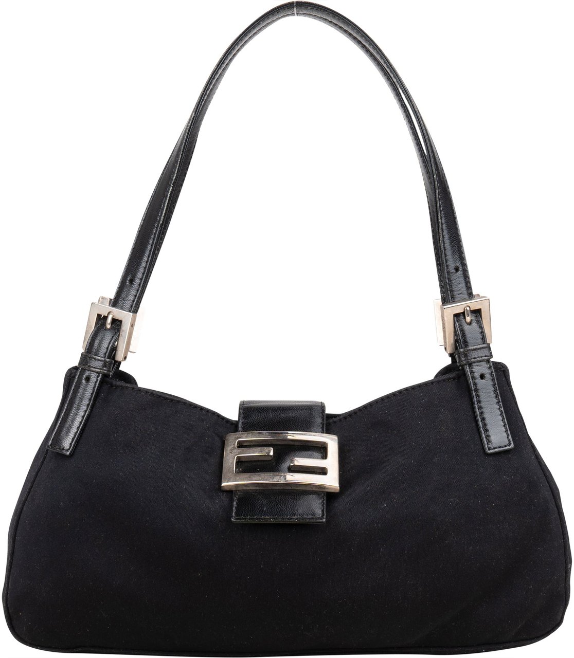 Fendi Fendi Black Cotton Baguette Buckle Shoulder Bag Zwart