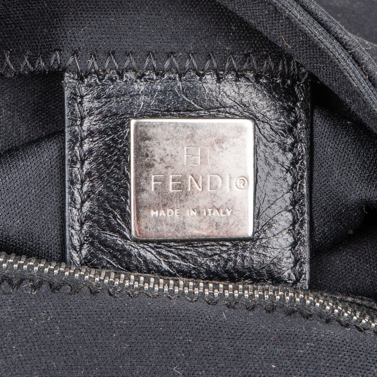 Fendi Fendi Black Cotton Baguette Buckle Shoulder Bag Zwart