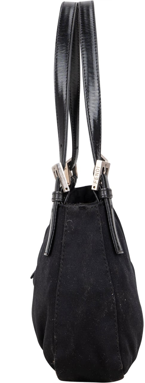 Fendi Fendi Black Cotton Baguette Buckle Shoulder Bag Zwart