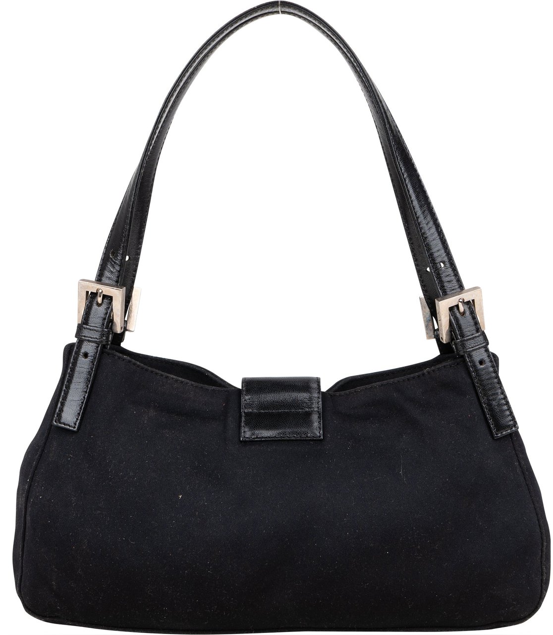Fendi Fendi Black Cotton Baguette Buckle Shoulder Bag Zwart