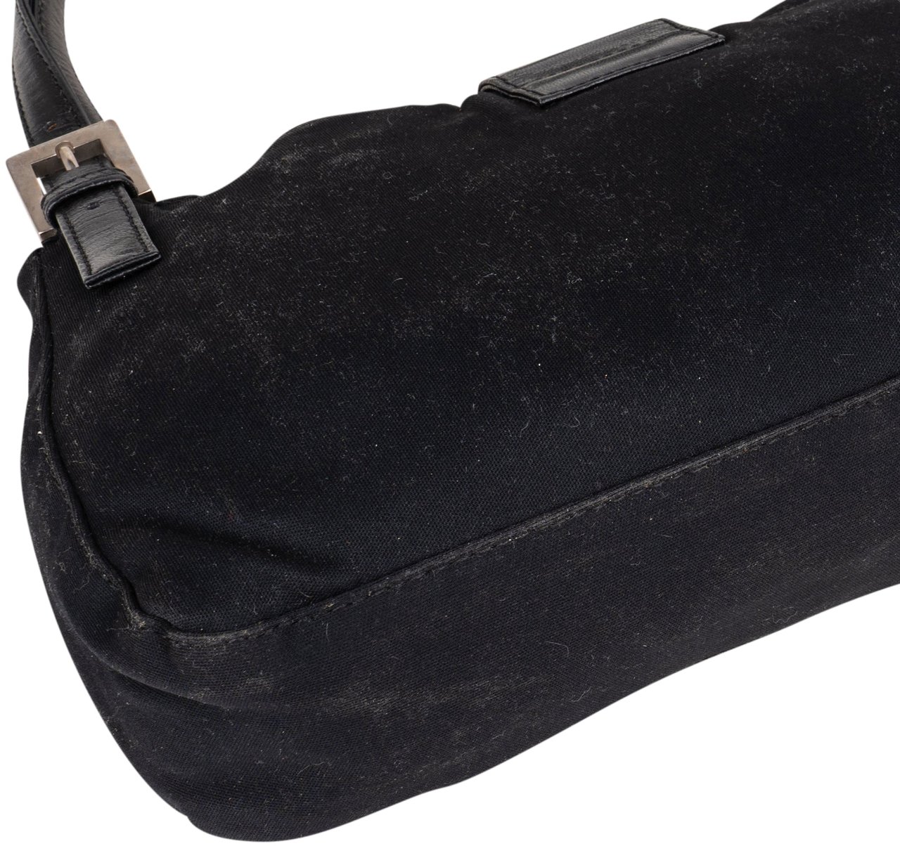 Fendi Fendi Black Cotton Baguette Buckle Shoulder Bag Zwart