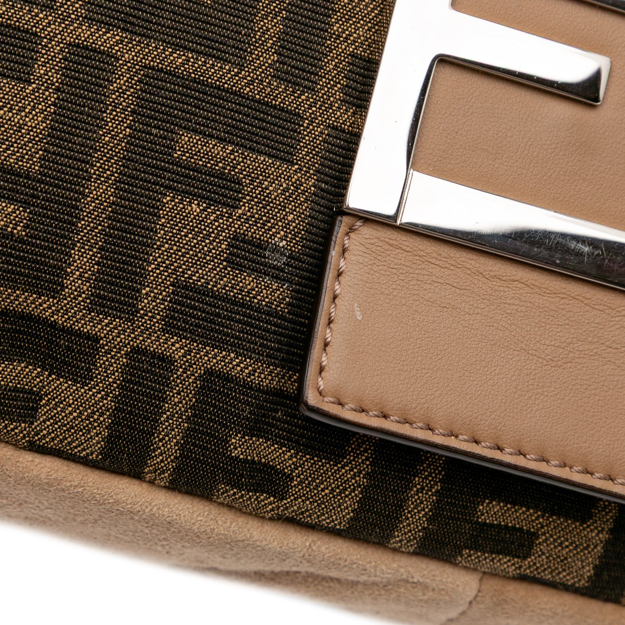 Fendi Large Zucca and Pequin Canvas Convertible Baguette Satchel Bruin