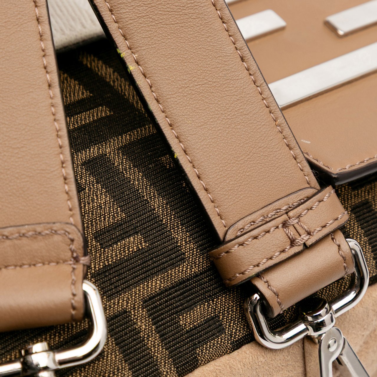 Fendi Large Zucca and Pequin Canvas Convertible Baguette Satchel Bruin