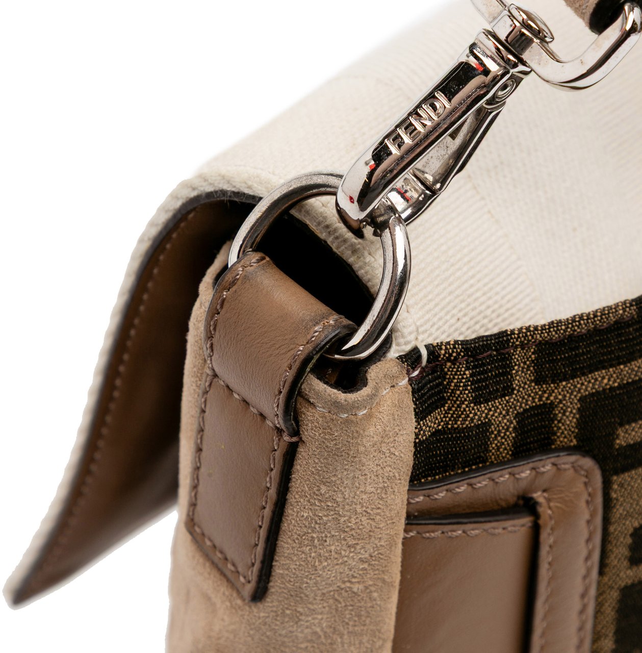 Fendi Large Zucca and Pequin Canvas Convertible Baguette Satchel Bruin