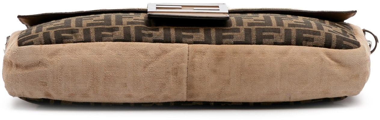 Fendi Large Zucca and Pequin Canvas Convertible Baguette Satchel Bruin