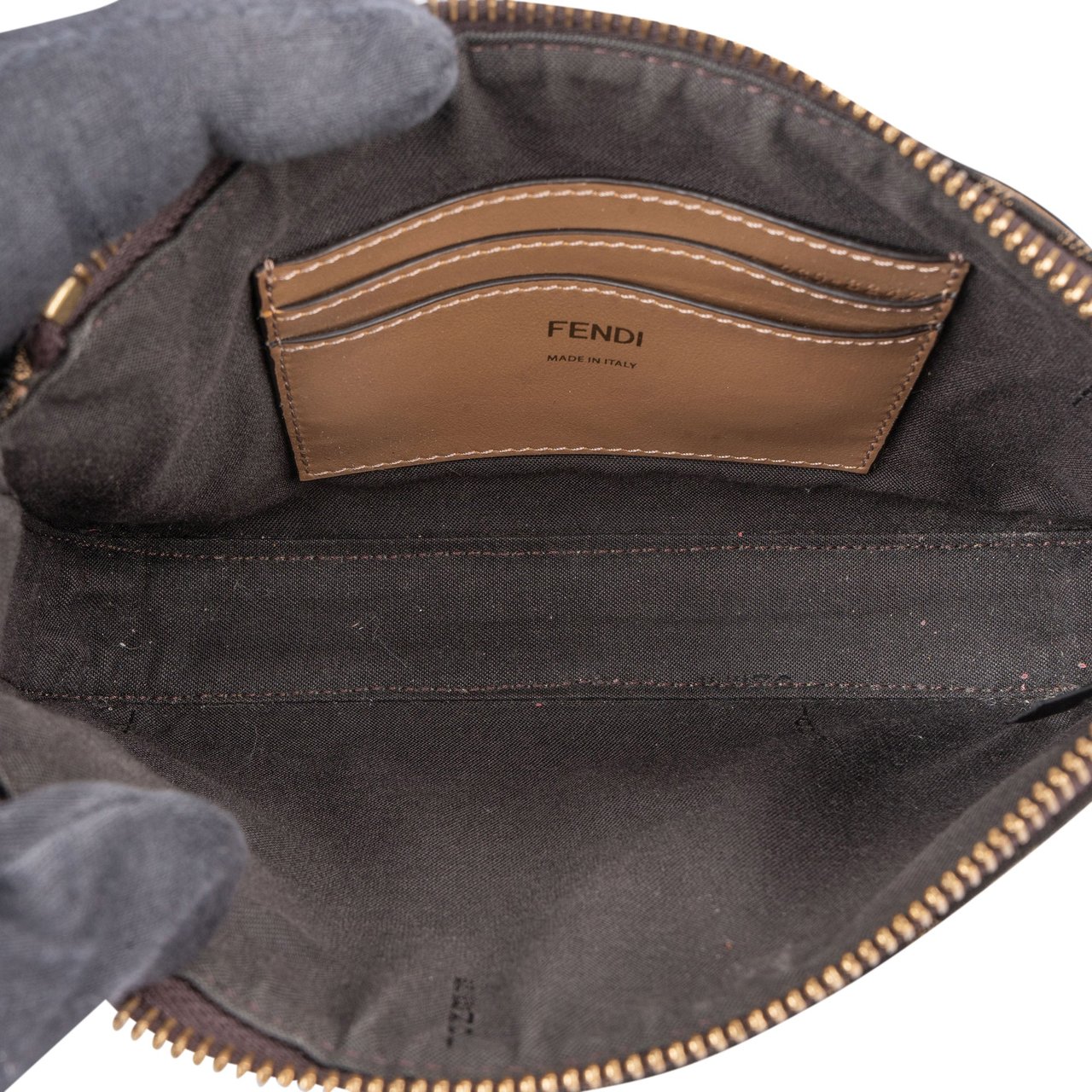 Fendi Fendi FF Monogram Baguette Crossbody Bag Bruin