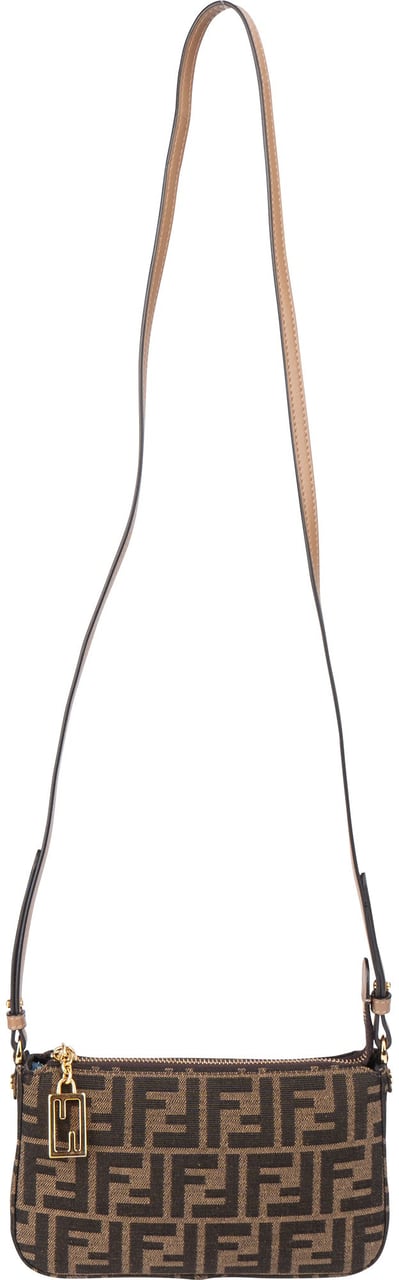 Fendi Fendi FF Monogram Baguette Crossbody Bag Bruin