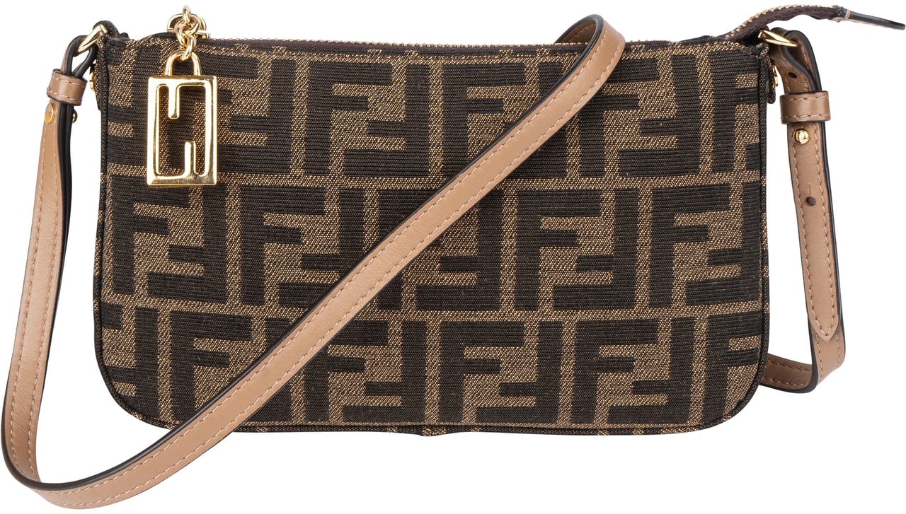 Fendi Fendi FF Monogram Baguette Crossbody Bag Bruin