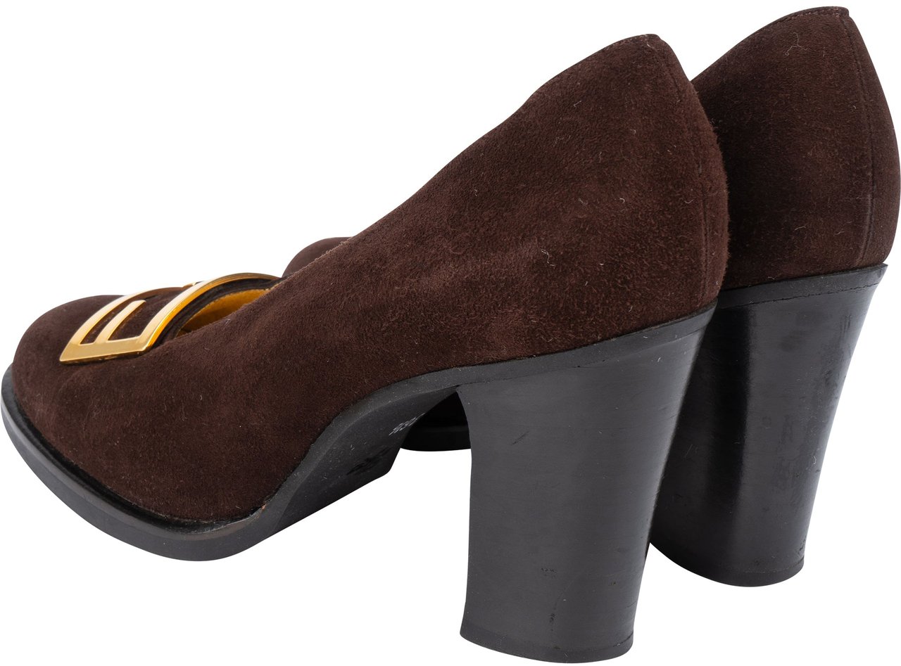 Fendi Fendi Brown Suede Baguette Buckle Pumps (36,5) Bruin