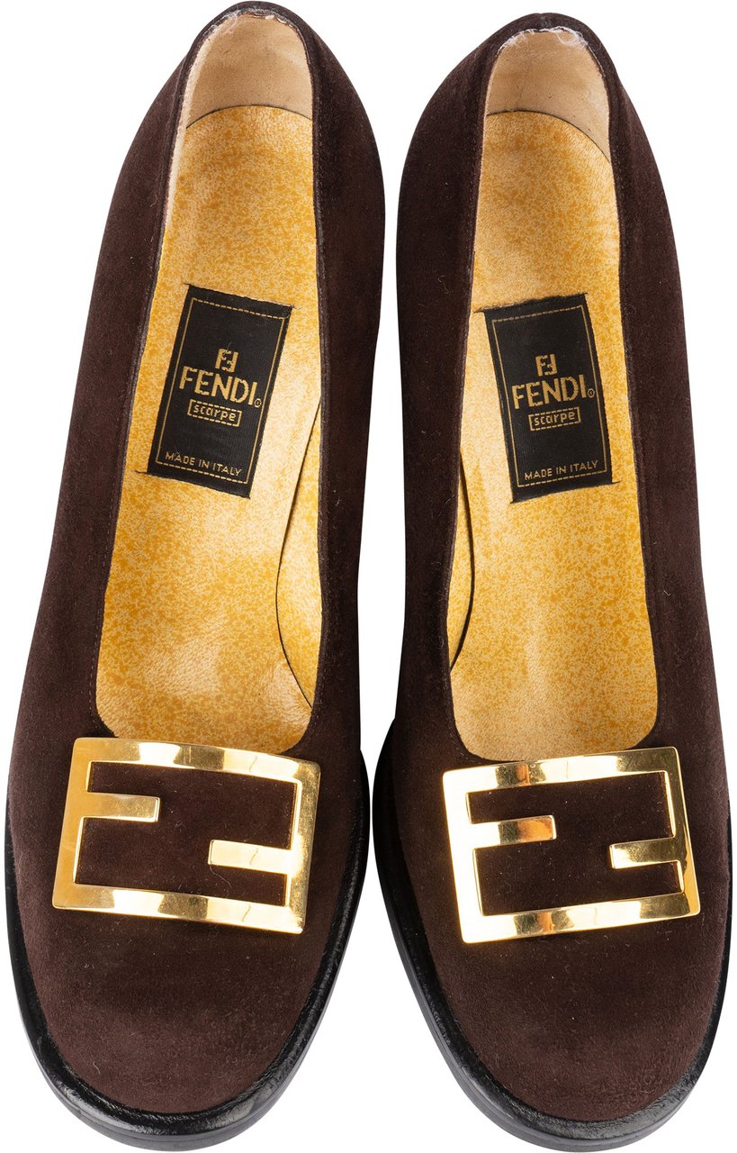 Fendi Fendi Brown Suede Baguette Buckle Pumps (36,5) Bruin