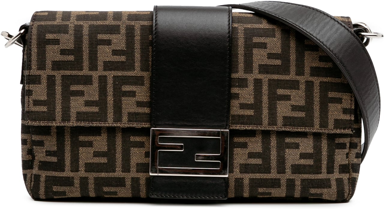 Fendi Zucca Canvas Convertible Baguette Satchel Bruin