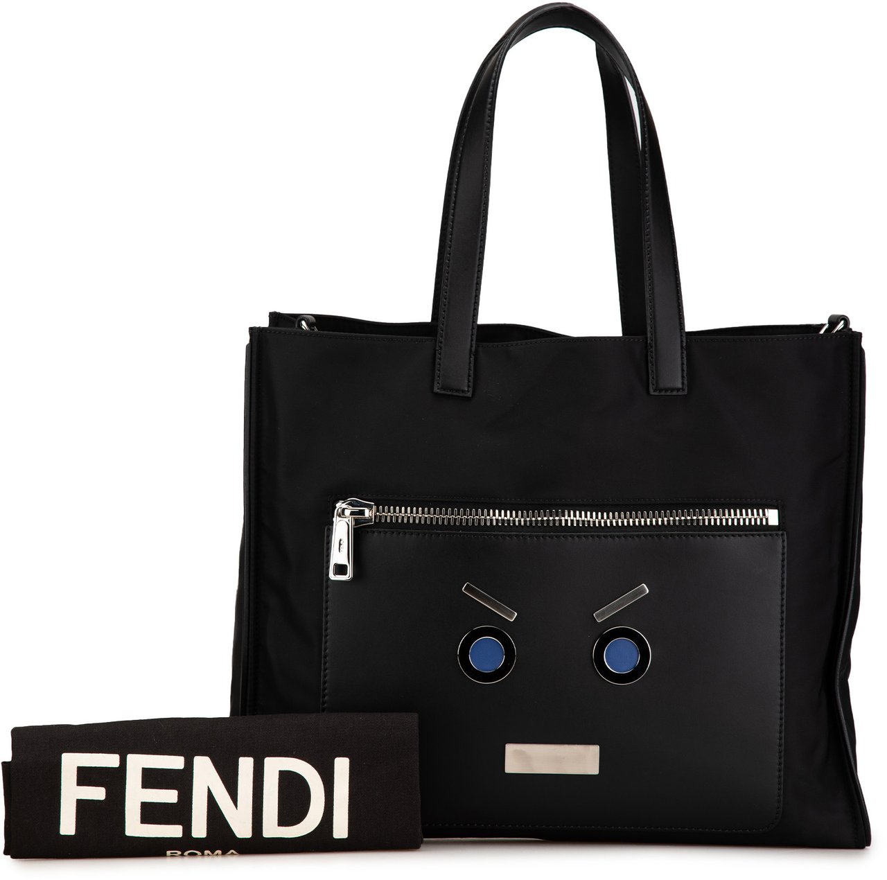 Fendi Large Nylon Fendi Faces Tote Zwart
