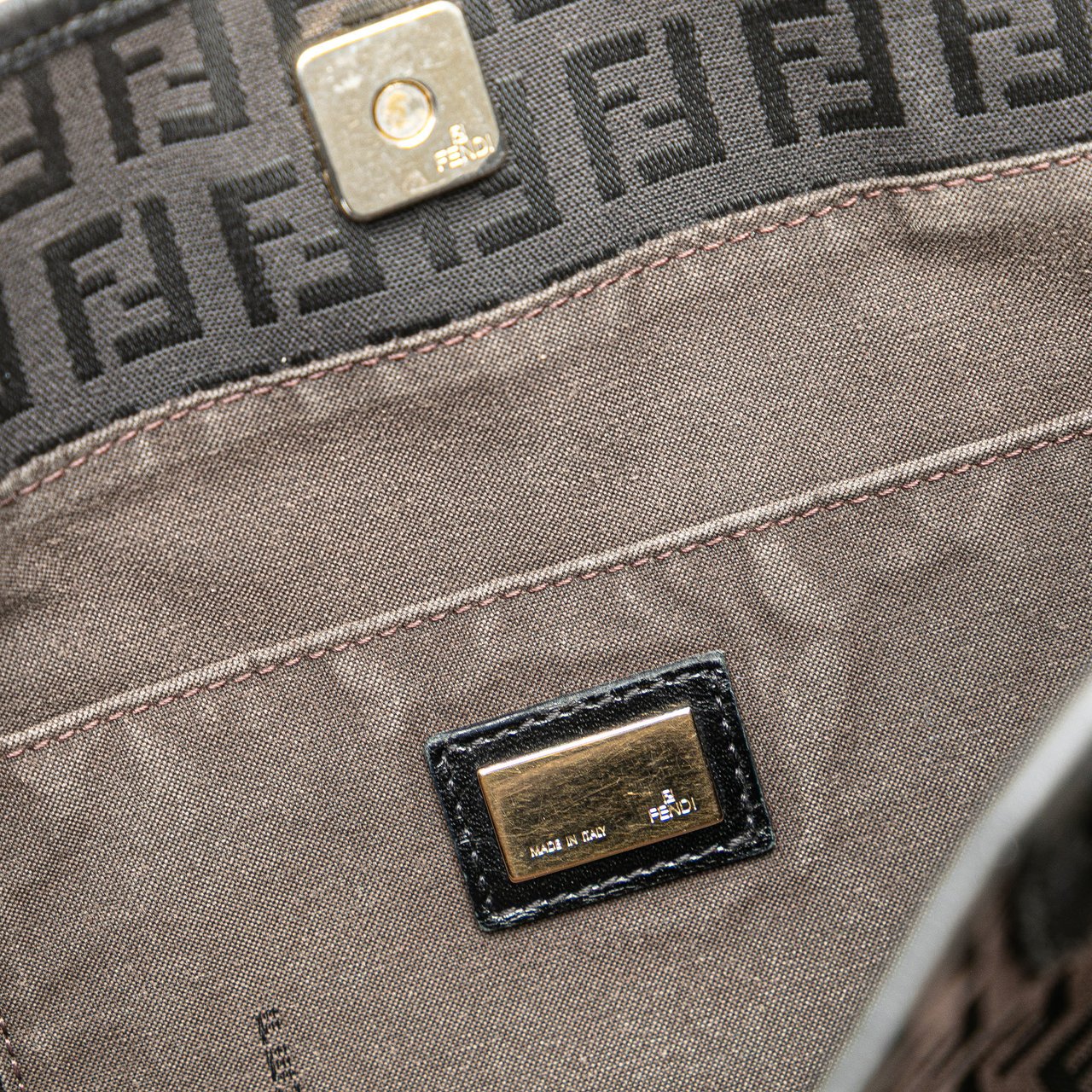 Fendi Zucchino Canvas Chef Front Pocket Shopping Tote Bruin