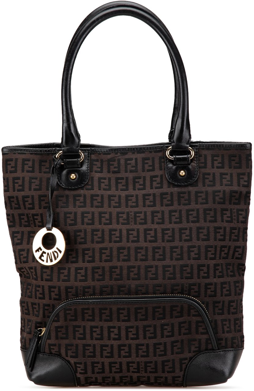 Fendi Zucchino Canvas Chef Front Pocket Shopping Tote Bruin