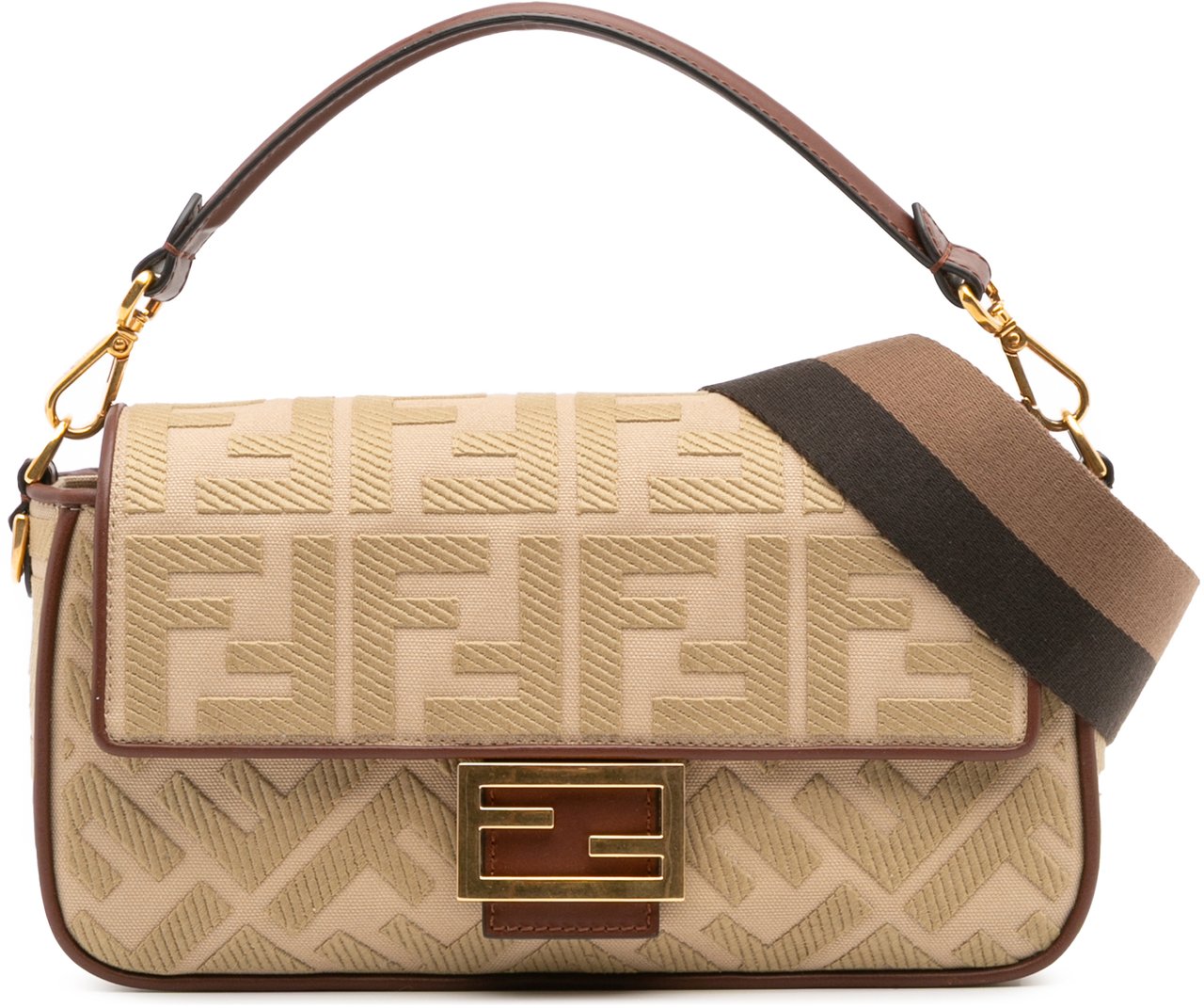 Fendi Zucca Embroidered Canvas Baguette Satchel Bruin