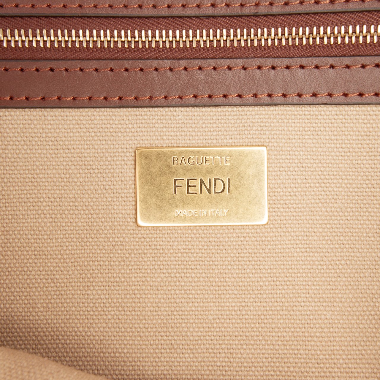Fendi Zucca Embroidered Canvas Baguette Satchel Bruin