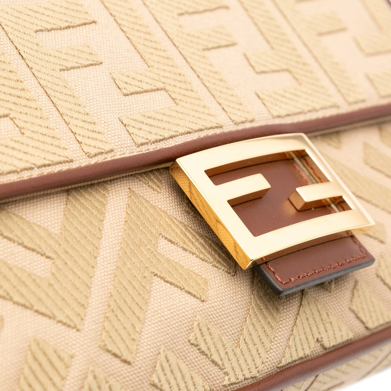 Fendi Zucca Embroidered Canvas Baguette Satchel Bruin