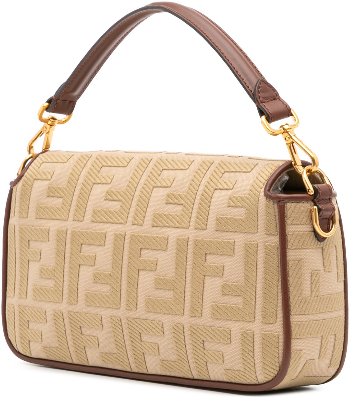 Fendi Zucca Embroidered Canvas Baguette Satchel Bruin
