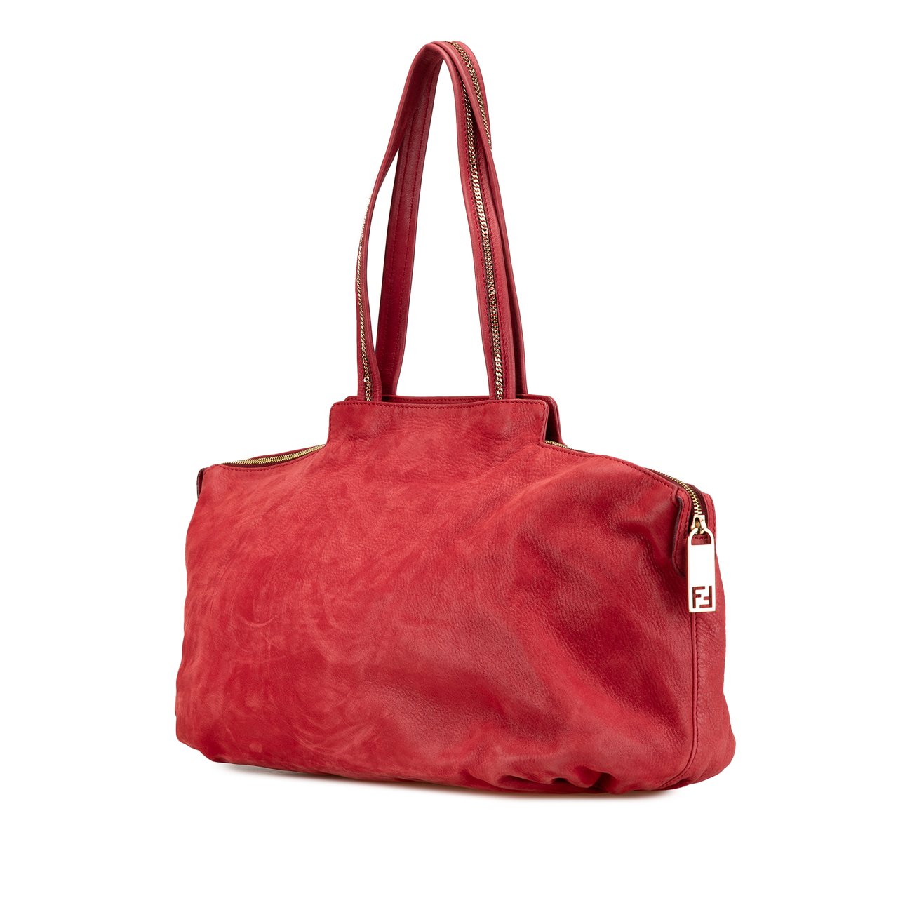 Fendi Medium Leather Chains Tote Rood