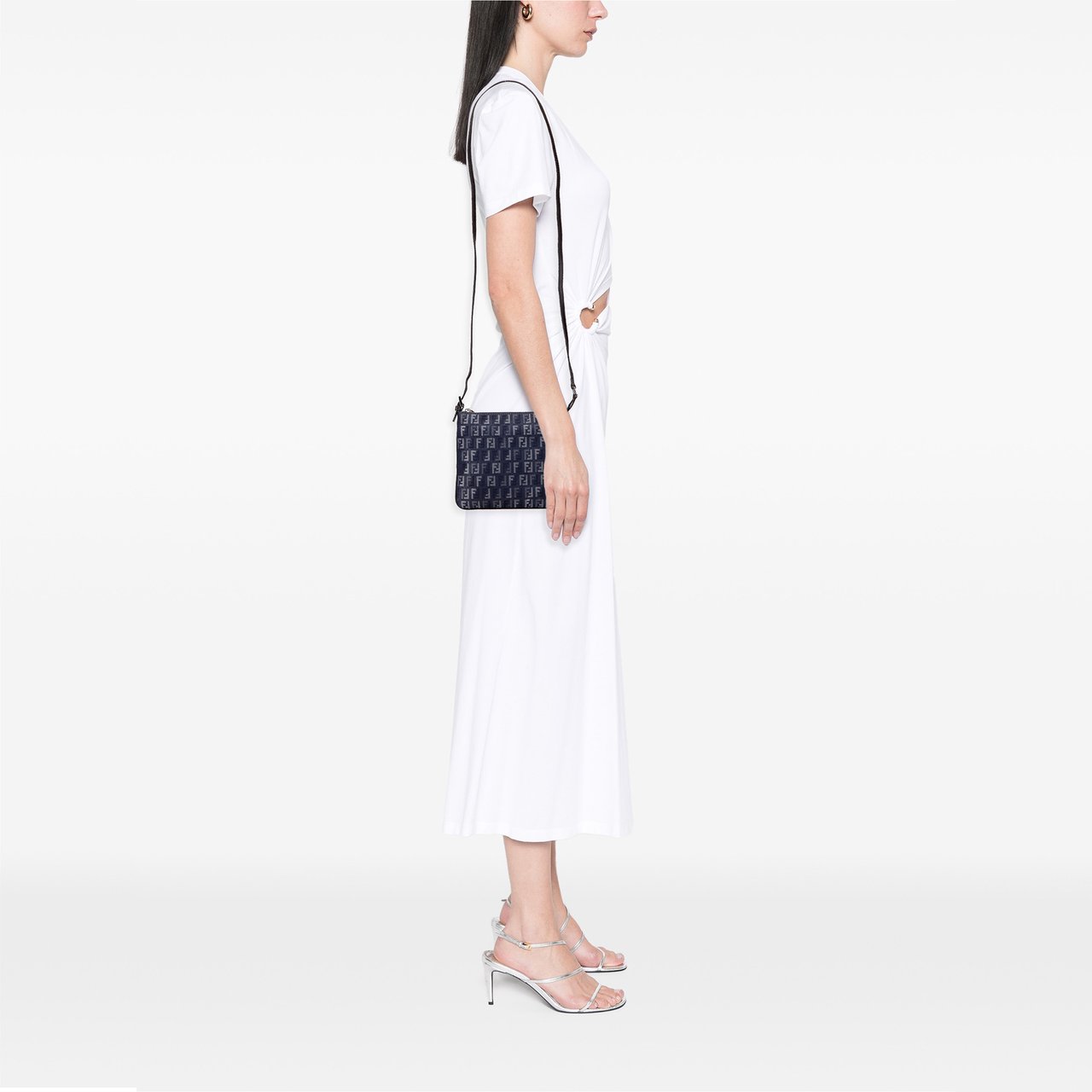 Fendi Zucchino Denim Crossbody Blauw