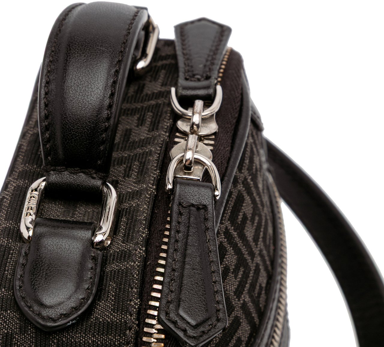 Fendi Mini Zucchino Recycled Jacquard Trolley Satchel Zwart