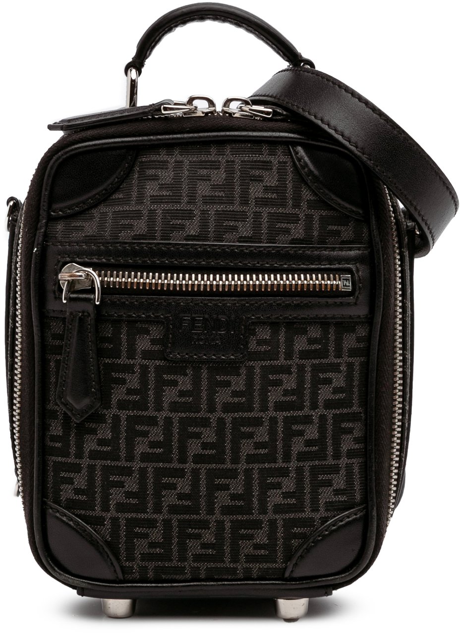 Fendi Mini Zucchino Recycled Jacquard Trolley Satchel Zwart