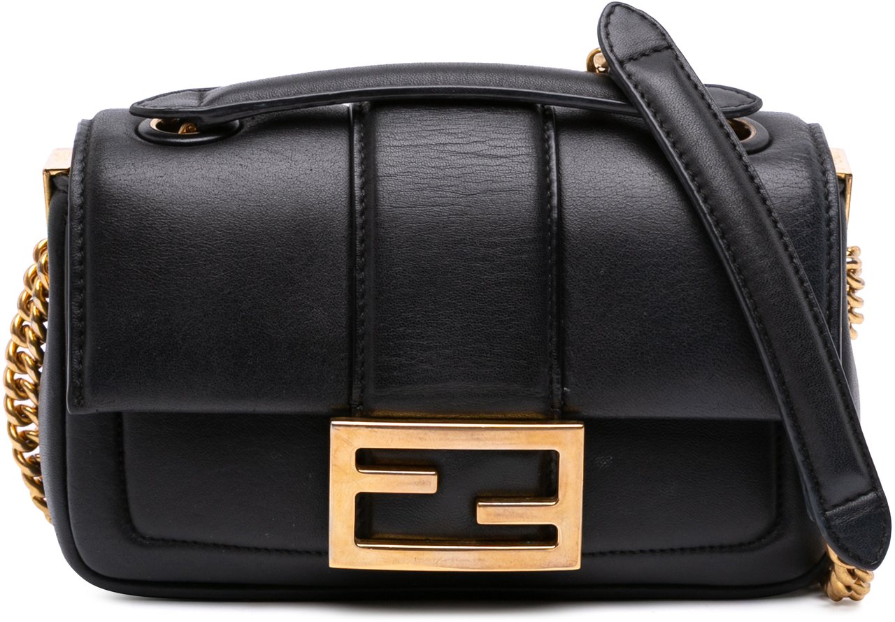 Fendi Mini Nappa Apolo Chain Baguette Shoulder Bag Zwart