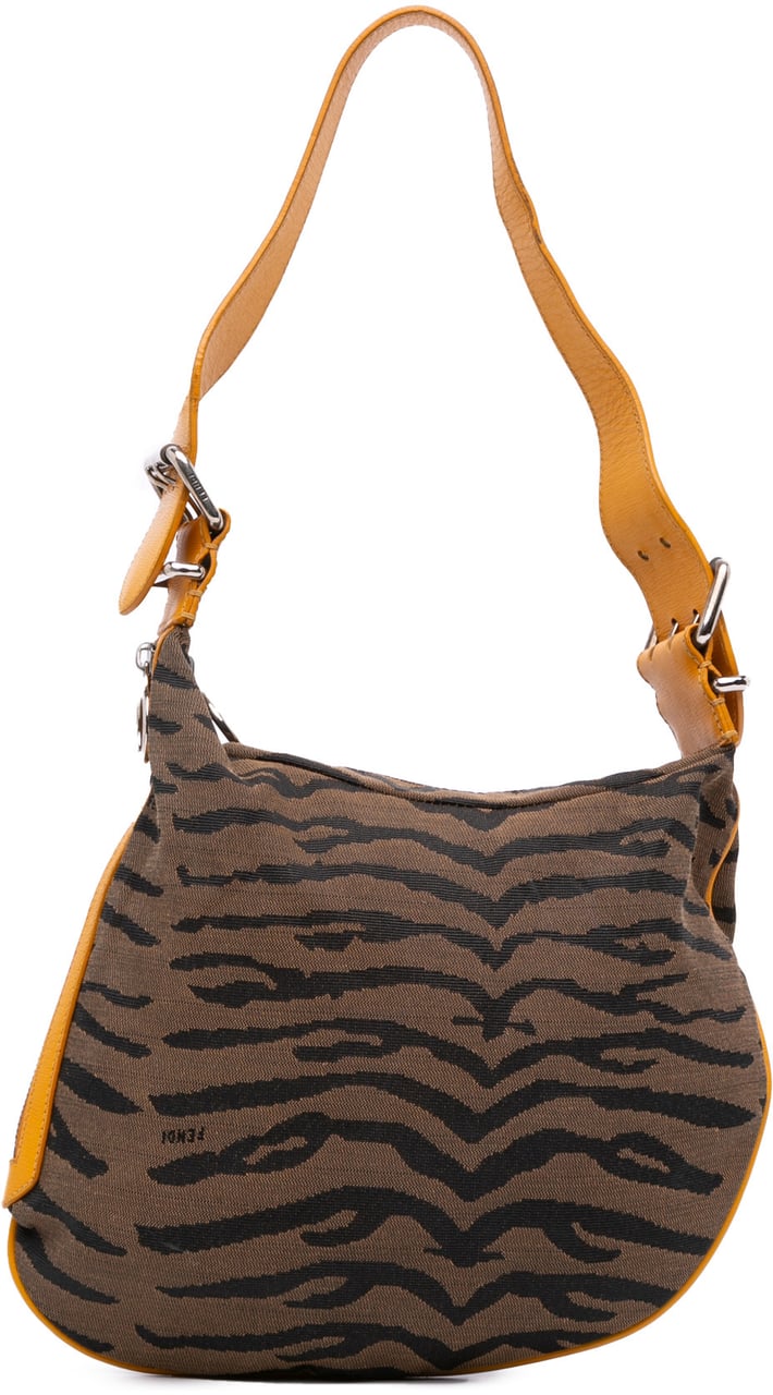 Fendi Small Zebra Print Canvas Oyster Hobo Bruin
