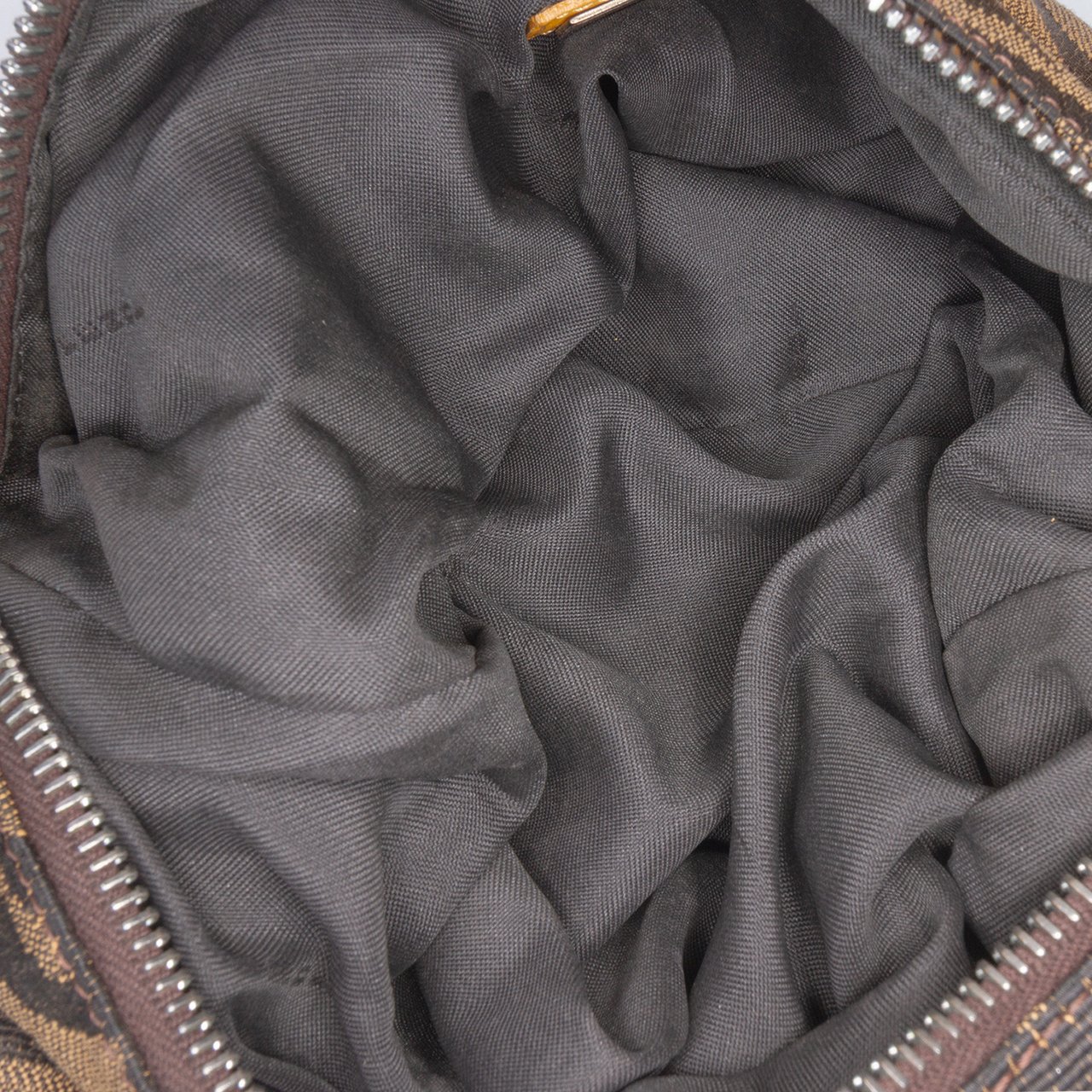 Fendi Small Zebra Print Canvas Oyster Hobo Bruin
