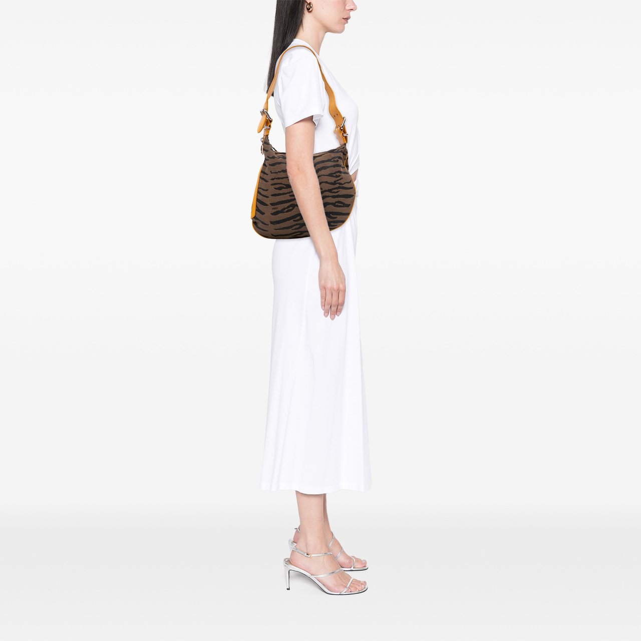 Fendi Small Zebra Print Canvas Oyster Hobo Bruin