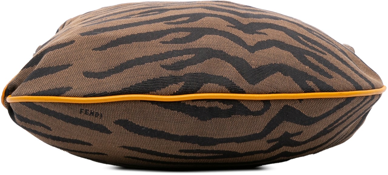 Fendi Small Zebra Print Canvas Oyster Hobo Bruin