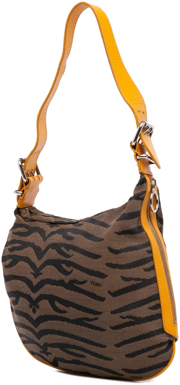 Fendi Small Zebra Print Canvas Oyster Hobo Bruin