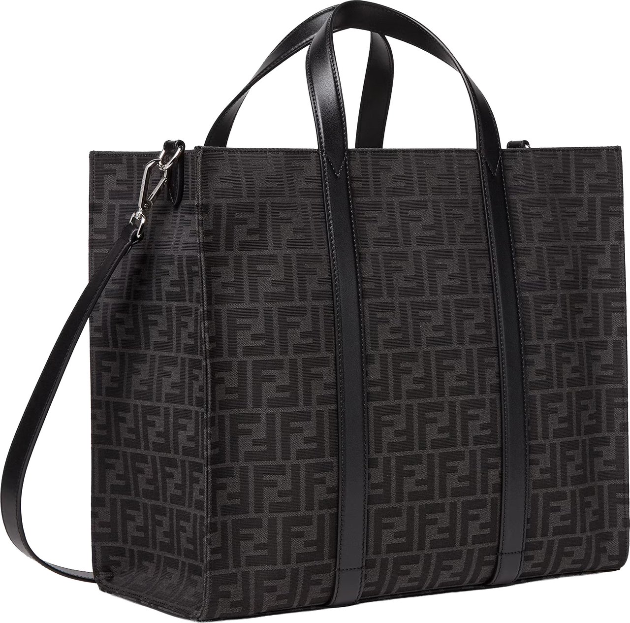 Fendi Structured FF Monogram Leather Accents Tote Zwart