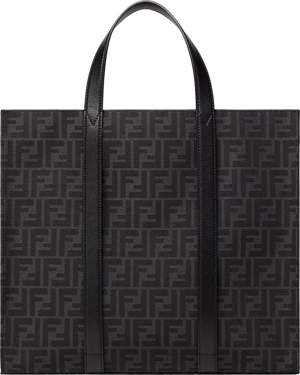 Fendi Structured FF Monogram Leather Accents Tote Zwart