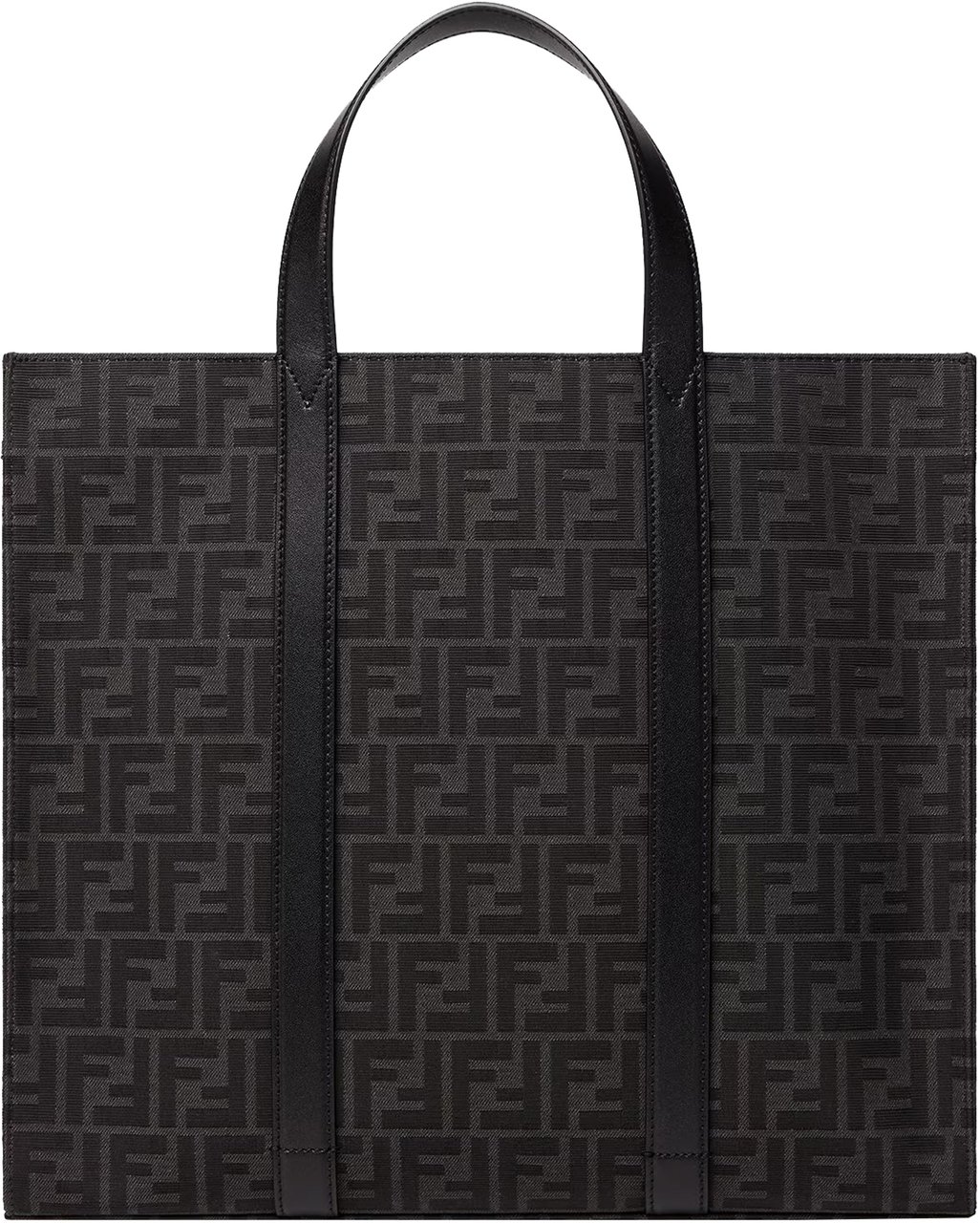 Fendi Structured FF Monogram Leather Accents Tote Zwart