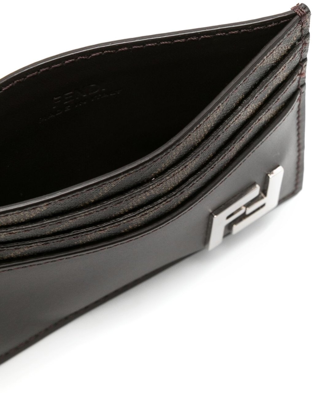 Fendi Squared FF Motif Leather Canvas Card Case Zwart