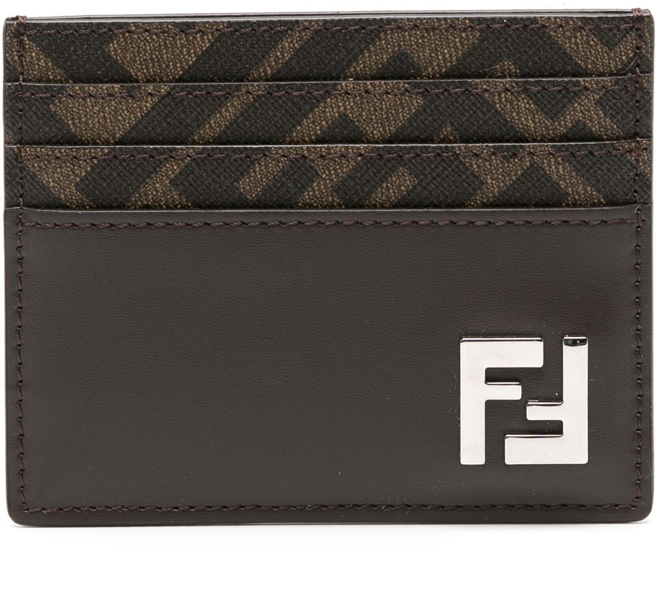 Fendi Squared FF Motif Leather Canvas Card Case Zwart